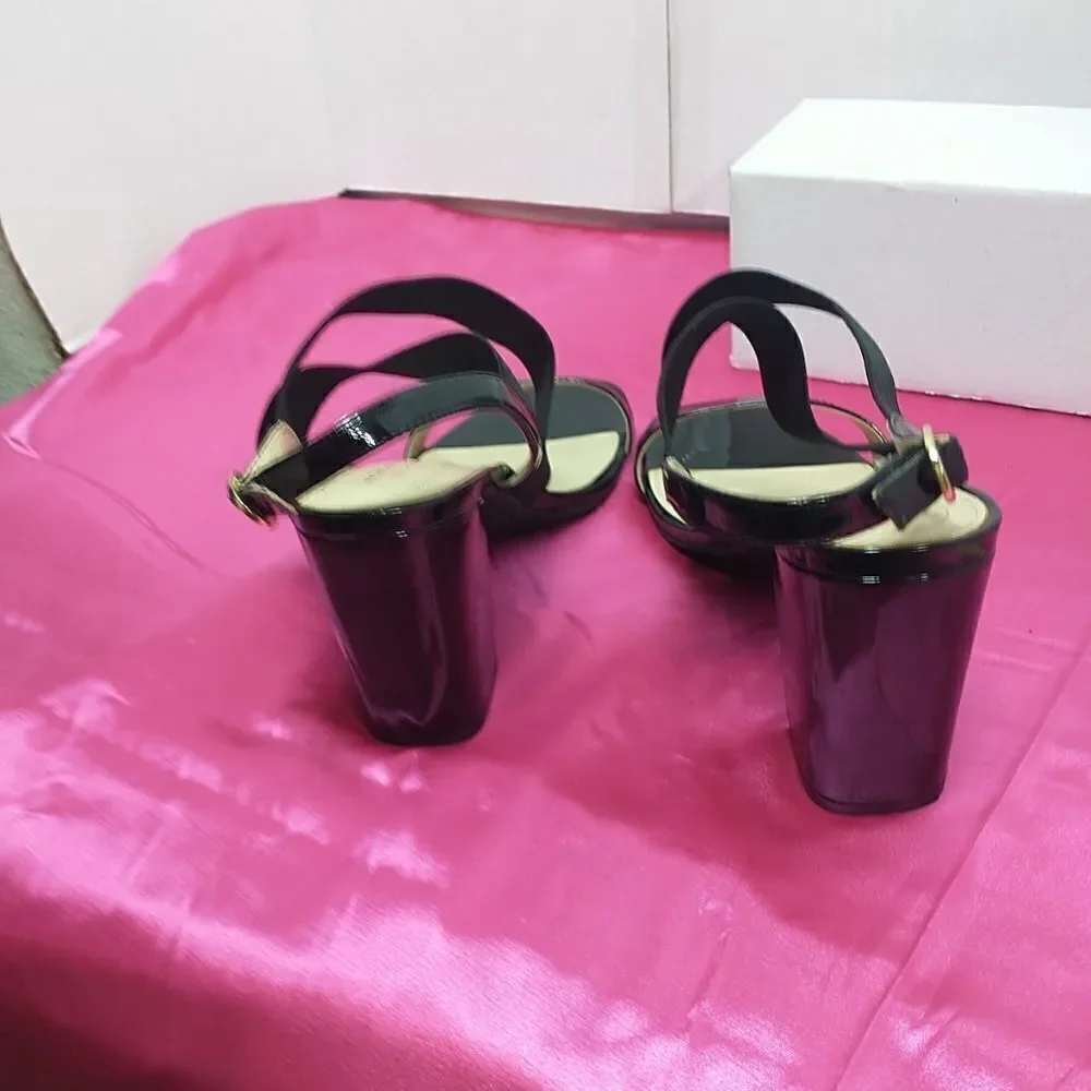 Liz Claiborne Womens SZ 11M Refined Comfort Black Strappy Block Heels .